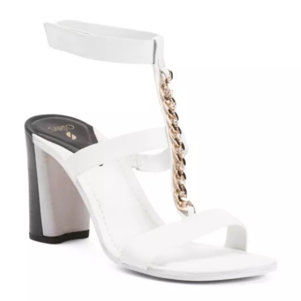 EUC White Leather Sarto Oria Ankle Strap Sandal sz 9.5 $165